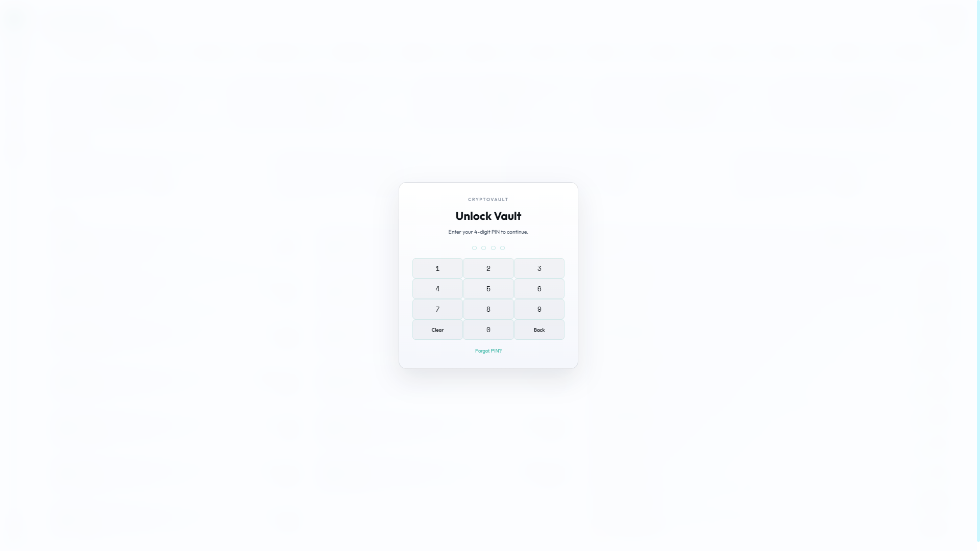 CryptoVault lock screen — light theme